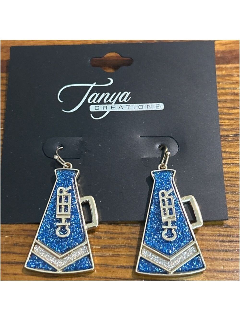 Women's Tanya Creations Blue Gold Cheer Megaphone Dangle Earrings One Size